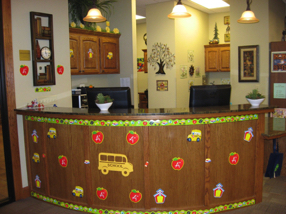 "Back to school " decoration at the checkout counter of the library "Back to school " decoration at the checkout counter of the library